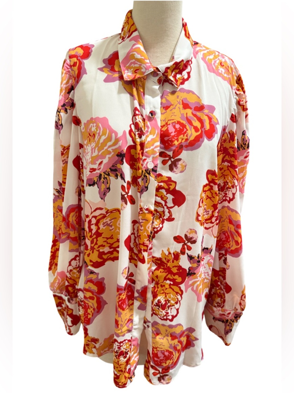 BTFBM XXL Floral Button Down Blouse Pink Orange Plus Size NWT